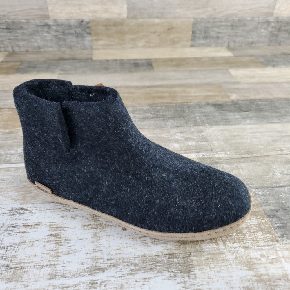 Glerups Womens Slipper Boots Sz 8.5 Charcoal Wool Flat Slip On Closed Toe Ankle